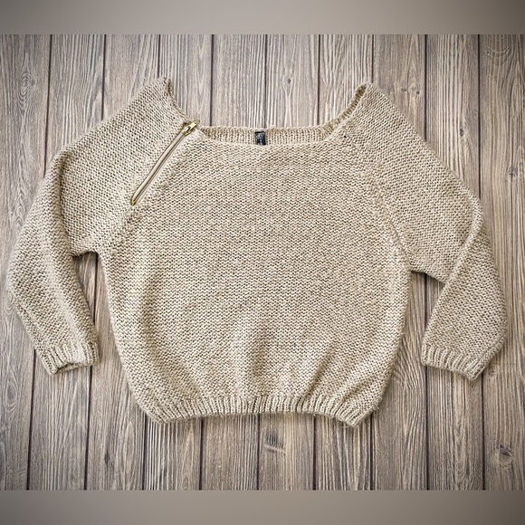 Poof Couture Sweater with Gold and Zipper Neckline - Picture 3 of 4